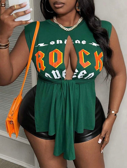 Plus Size Ripped Knotted Sleeveless Top