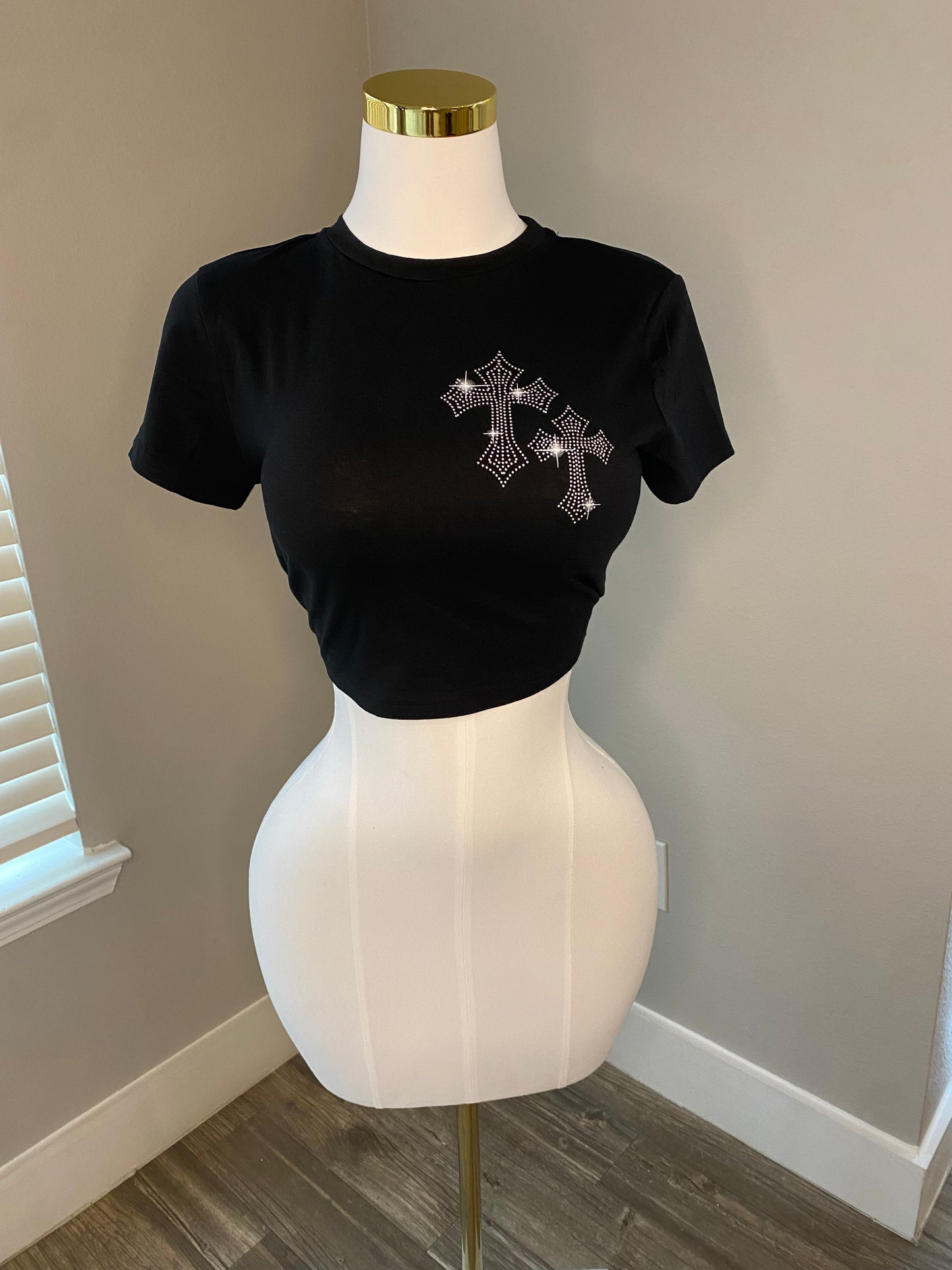 Rhinestone Cross Printed Crop Top